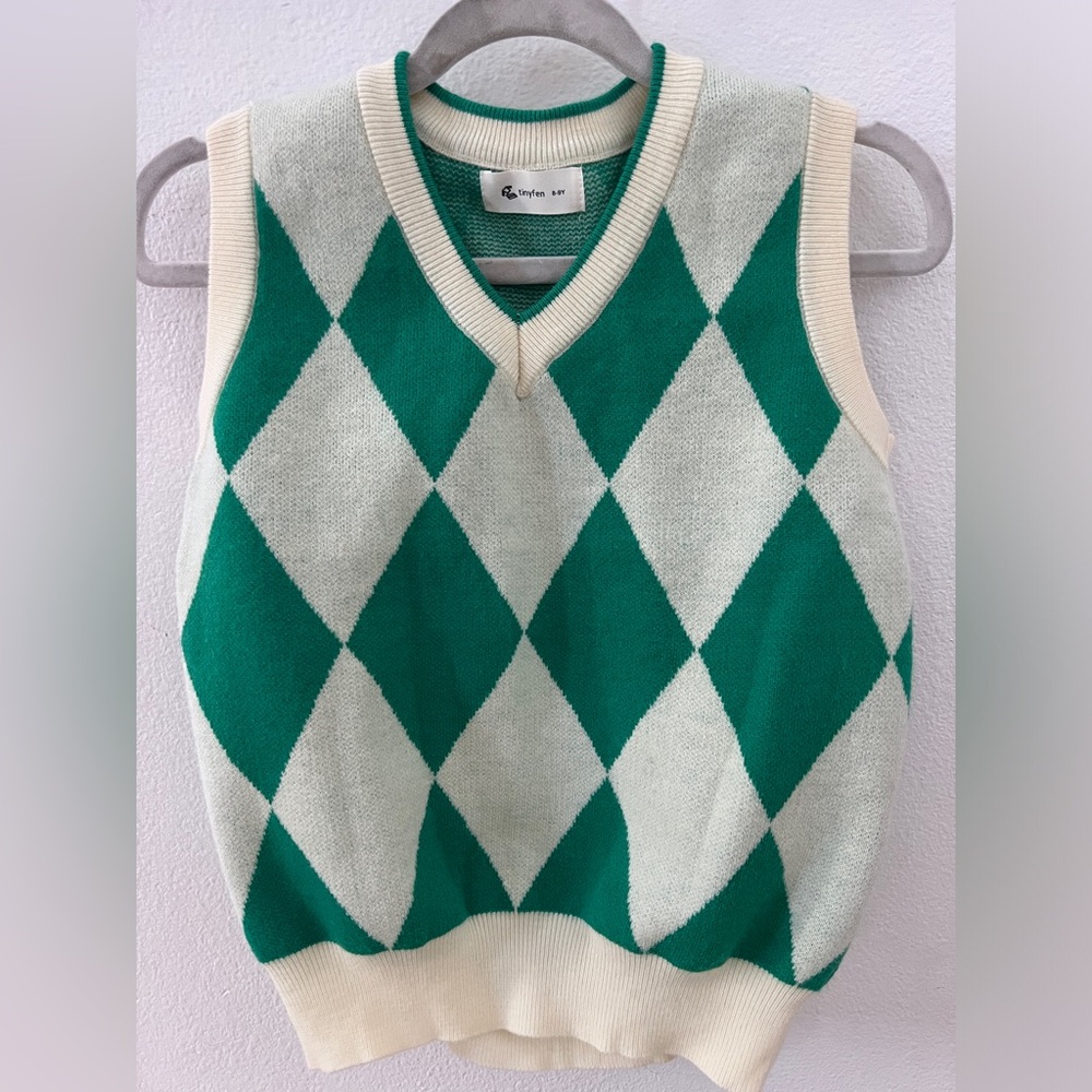 tiny fen argyle green and cream sweater vest